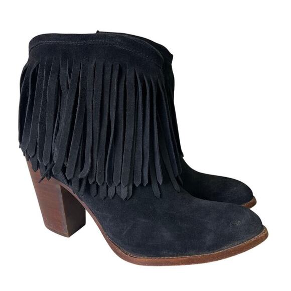 Frye Ilana Fringe Short Ankle Booties Women's 10 B Black Leather Western Pull on - Picture 1 of 15